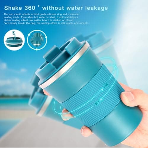 Senshuomy Travel Mug, Insulated Coffee Cup with Leakproof Lid, Reusable Coffee Cups Travel Cup, Stainless Steel thermaol Mug for Hot Cold Drinks (Blue 380ml) — view 3