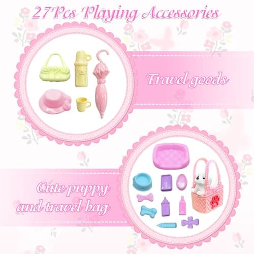 28Pcs Doll Clothes Travel Camping Tent Set, 11.5 Inch Dolls Accessories with Doll Tent Sleep Bag Clothes Picnic Mat Pet Supplies Travel Goods Pet Dog Eye Mask Shoes for Kids — view 4
