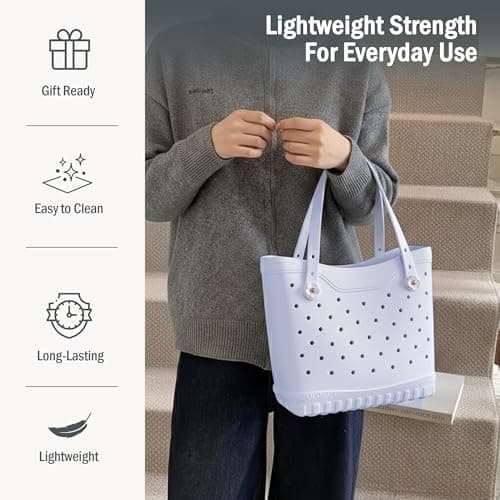 Bodygenix Ladies Charms Bag – Solid Colour Rubber Beach Tote Handbag with Decorative Charms – Stylish, Durable & Waterproof Large Shoulder Bag for Everyday, Travel & Holiday Use – Blue — view 3