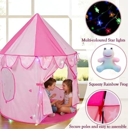 Kids Play Tent for Girls; Multi-Coloured Star Lights & Squeezy Squishy Rainbow Frog. Compact Size Kids Play Tents-105 cm wide. Pop Up Tent for 3 4 5 6 7 Year Old Girls – Indoor/Outdoor play tent — view 6