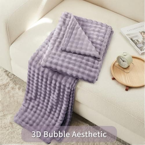 RUIKASI Fleece Throw Blanket for Sofa - Lavender Purple Single Fluffy Bubble Throws Cozy Blanket with Reversible Design, Throw 130x150 cm — view 5