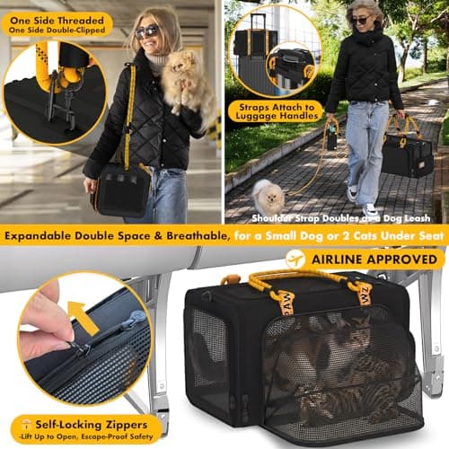 PAWZIDEA Double Pet Stroller, Foldable Cat Pram with 2 Detachable Carriers — view 5
