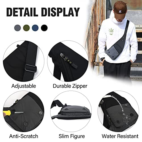 Peicees Sling Bag For Men Women Crossbody Bag Man Purse Anti Theft Slim Bag Small Chest Bag Over Shoulder For Travel Hiking — view 3