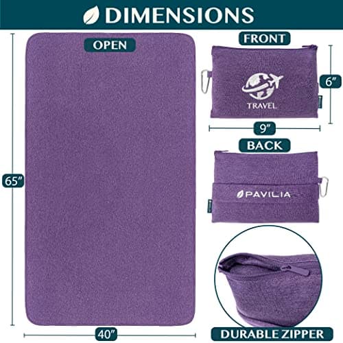 PAVILIA Soft Compact Travel Blanket and Pillow, Foldable Airplane Blanket in Bag, Lightweight Portable Flight Blanket Set with Luggage Strap, Camping Plane Car Home Office Gift Accessories, Purple — view 6