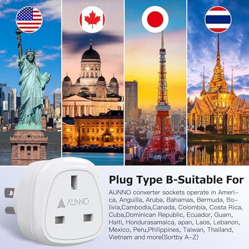 AUNNO UK to US Plug Adaptor, Pack of 2 UK 3 Pin to US Plug Converter, Travel Adapter for US Canada Mexico Thailand and More etc (Type B) — view 3