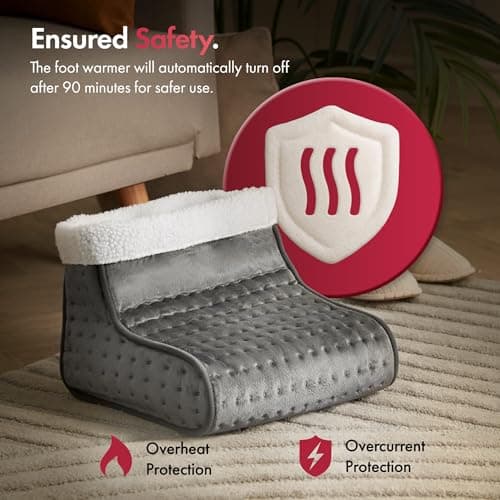 VonHaus Foot Warmer – Electric Heated Feet Heater – Fast Heat up, 3 Temperature Settings, Fleece Lining, Machine Washable, Auto Shut Off, Overheat Protection, for up to 12.5 Shoe Size, 2.3m Cable — view 5