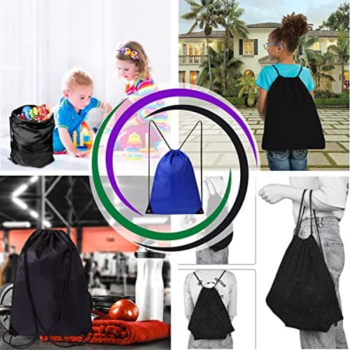 SAWANS Drawstring Bags Gym Swimming School Sports Bag Unisex 1PCS Trainer String Bag Sack Backpack PE Bags for Women Men Children Travel Beach Kids Boys Girls Outdoor Shopping (Black 1pc) — view 4