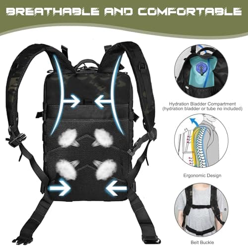 WOLT | Tactical Backpack for Men 45L Military Backpack Large 3 Day Molle Assault Pack Rucking Backpack for Survival Hiking, Camouflage Black — view 5