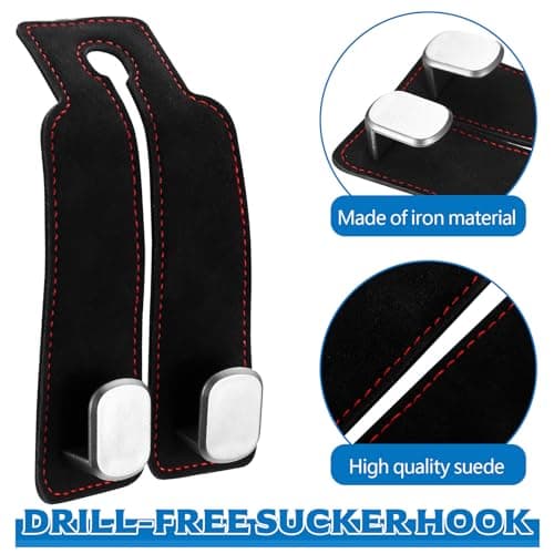 ANBEEISS 4 Pcs Leather Car Seat Back Double Hooks Organiser, Black — view 4