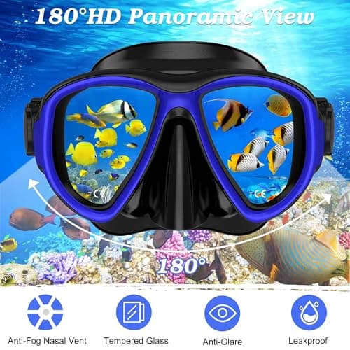 Snorkeling Gear for Adults,3 in 1 Snorkel Set with Panoramic View Diving Mask Anti-Fog Anti-Leak,Dry Top Snorkel,Fins and Travel Bag for Swimming,Snorkeling and Travel Diving — view 3