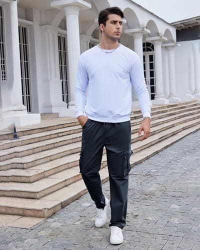 YAOHUOLE Lightweight Cargo Trousers for Men UK Loose Fit Navy Blue M — view 3