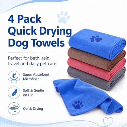 4 Pack Dog Towels, Microfiber Towels Super Absorbent Quick Dry for Pets — view 4