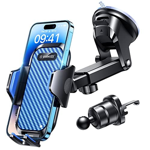 VANMASS 2026 BEST Car Phone Holder [Upgraded Suction&Clip] Military-Grade Rotatable Universal Mobile Mount for Dashboard Windscreen Vent, Van Stand Cradle for iPhone 17 16 15 Samsung,Blue