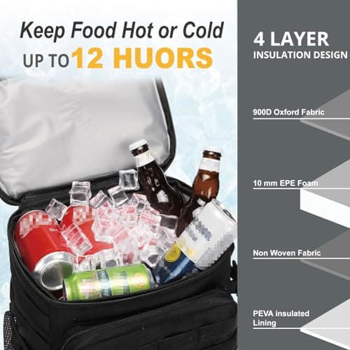 Tactical Backpack Cooler,Soft Lightweight Leakproof Cooler Backpack,Insulated Cooler Bag,Portable Soft Cooler Bag Water Resistant for Beach, Travel, Camping, Picnic, Hiking — view 3
