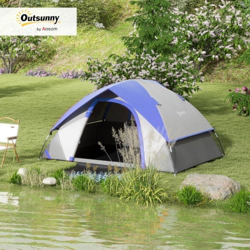 Outsunny Camping Tent 2 Man Dome Tent 3000mm Waterproof Grey and Dark Blue — view 2