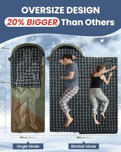 KingCamp Adult Sleeping Bag,100% Cotton Flannel Lining, Comfort 7℃,Olive_R — view 6