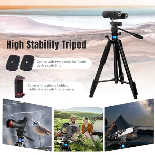 Binocular and Spotting Scope Tripod, 173 cm and 25 cm Mini Aluminum Tripod, with Binoculars Adapter and 2 QR Plates and Phone/ipda Holder, Compatible with Binoculars/Spotting Scope/Camera/Phone/ipda — view 6