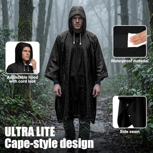 HOTUT Rain Poncho Raincoats for Adults, 2 Pack EVA Rain Poncho, Reusable Rain Jacket Rainwear with Hoods and Sleeves, Waterproof for Emergency,Camping, Hiking Travel, Amusement Parks, Festival Mac — view 4