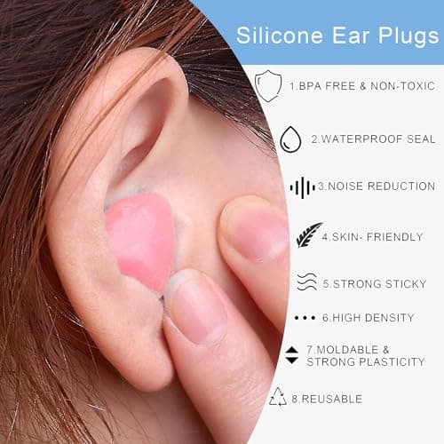 EXGOX 7 Pairs Silicone Ear Plugs for Sleeping Noise Cancelling Reusable Moldable Wax Earplugs for Swimming, Work, Airplane, SNR27dB(Pink) — view 3
