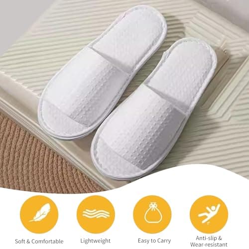 Reusable Open Toe White Anti-Slip Indoor Slippers for Hotel Bath Travel Use — view 4