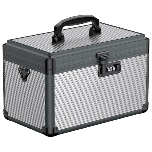 Uniclife Large Medicine Storage Box, 30 x 18 x 19 cm, Portable Medication Box with Combination Lock & Handle, Metal Lockable Medicine Box, Security First Aid Medical Box