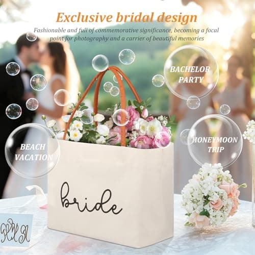 VAVPUP Bride Tote Bag Bride to be Gifts for Bridal Shower,Engagement,Wedding,Bachelorette Party,Honeymoon,Beach,Travel(Beige,1pcs) — view 4