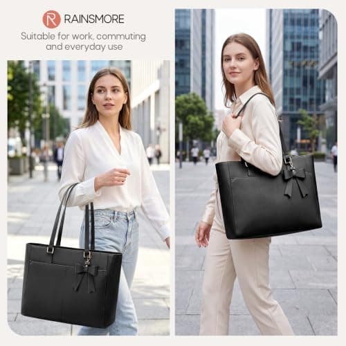 RAINSMORE Handbags for Women 15.6" Waterproof PU Leather Laptop Tote Bag — view 2