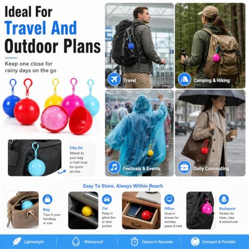Mini Ball Shape Disposable Raincoat,Pocket-Size Hooded Poncho，Blue：10 — view 6