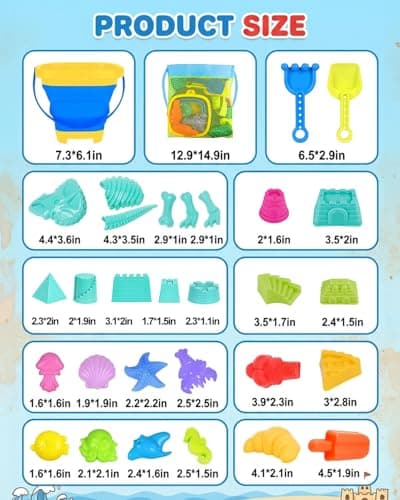 Zumhigh Beach Sand Toys for Kids 39 PCS Sand Bucket and Spade Beach Set, Sand Toys with Shovels, Sea Animal Molds and Mesh Backpack Bag, Outdoor Sandbox Toys for Toddlers Boys Girls Age 3 4 5, Blue — view 5