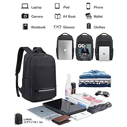 Vodlbov Laptop Backpack, 17 Inch Waterproof Business Travel Work Computer Rucksack Bag with USB Charging Port,Anti-Theft College School Bag,Black — view 2