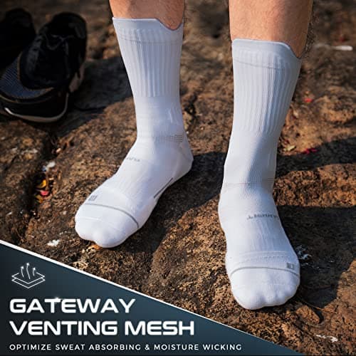 Rahhint Coolmax 3 Pack Compression Running Socks Men Women Anti Blister Socks Walking Socks with TAB Design, Compression Zone, Venting Mesh Network and Arch Support，White 8-12 — view 3