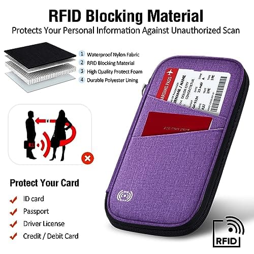 LUROON Passport Holder Travel Wallet, Family Passport Wallet RFID Blocking Waterproof Travel Document Organiser for ID Card Flight Tickets Money Coins Phone Keys — view 6