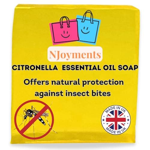 NJoyments – Pure Citronella Essential Oil Soap Bar | 100g | Exfoliating Soap Mesh Included | Mosquito Repellent | Insect Repellent | Vegan | Deet Free | SLS Free | Perfect for Travel