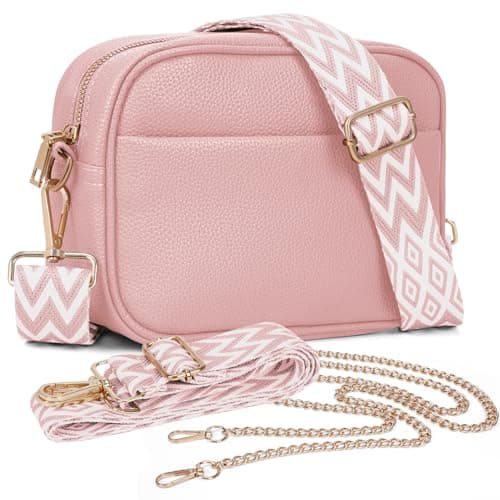 TIAASTAP Crossbody Bags for Women - Leather Handbags & Shoulder Bags Ladies Camera Cross Body Bag with Adjustable Wide Strap and Chain for Travel Shopping Work (Pink)