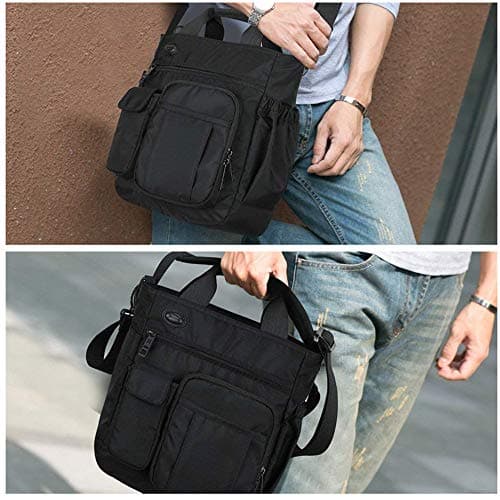 AlwaySky Nylon Crossbody Messenger Bag, Multifunctional Shoulder Bag, Laptop Bag for Men and Women Sport Travel Business (Black) — view 2