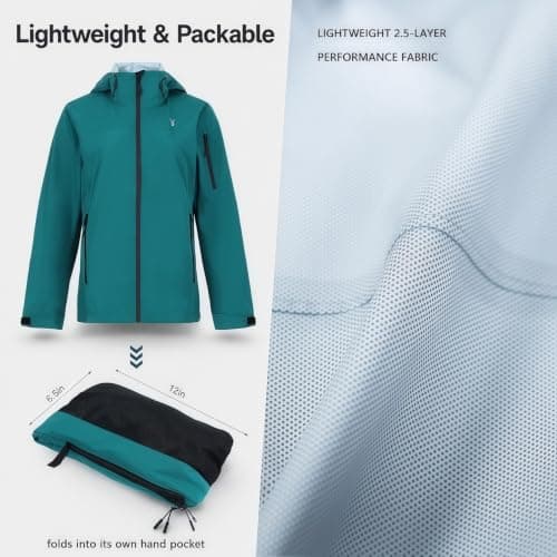 Women's 20000mm Waterproof Rain Jacket Lightweight Packable Hooded Raincoat — view 4