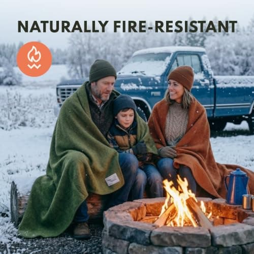 Woolly Mammoth Woolen Company Merino Wool Camping Blanket - 66 x 90 in, Orange - Hiking & Survival Companion & Camping Quilt - Portable & Compact Travel Duvet - Fire Retardant & Outdoor Quilt Blanket — view 4