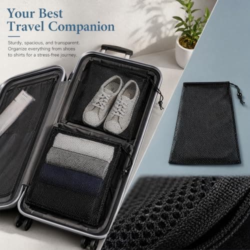 Large Mesh Drawstring Bags 4 Pcs, 35x40cm Black Nylon Net Bag for Beach, Swimming, Pool and Sports, Heavy Duty String Bag for Sand Toys, Gym, Travel and Laundry Storage — view 6