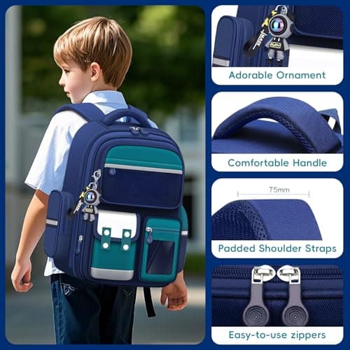 Amythe School Backpack for Boys 8-12 Years, Multi-Compartment, Green — view 2