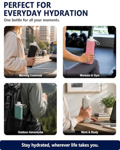 BEAUTAIL Collapsible Water Bottle 610 mL, Silicone Travel Water Bottle — view 6