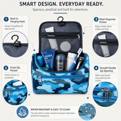Boys Wash Bag with Camouflage Design Waterproof Travel Toiletry Hanging — view 4