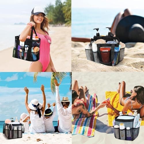 Shower Bag, Portable Mesh Shower Bag, Foldable Quick Dry Beach Bag Mesh, With 8 Pockets For, Suitable For Gyms, Travel, Shower, Swimming, Beaches, And Summer Camps, Etc(Black) — view 2