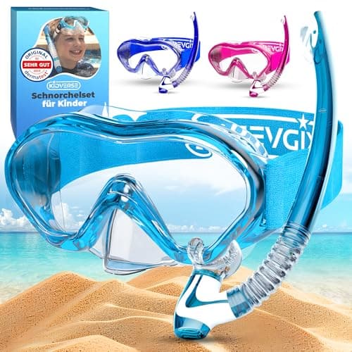 KIDVERSE Kids snorkel mask age 5 to 15 - Snorkel mask kids - Diving goggles with fabric or silicone strap - Snorkelmask set