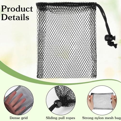 Nogeqi 10 pcs Small Mesh Bags Drawstring, Black Mesh Bags Drawstring, 4" X 5.7"Mini Nylon Net Bag with Cord Lock for Travel Laundry Stuff Organizing Storage Bag — view 3