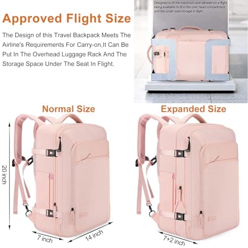 Lumesner Carry on Backpack, Extra Large 40L Flight Approved Travel Backpack for Men & Women,Expandable Large Suitcase Backpacks With 4 Packing Cubes (Pink (Bag With 3 Packing Cubes), Extra Large) — view 3