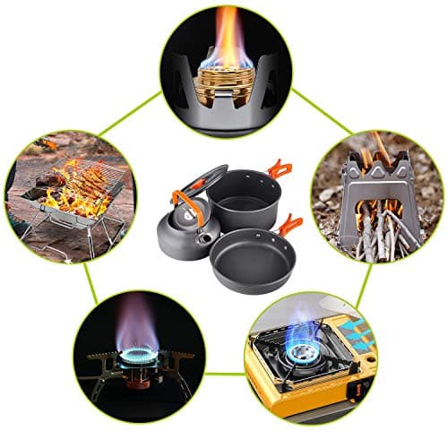 Camping Cookware Kit, Camping Cookware Set Outdoor Cooking Pot Pan Kettle Lightweight Camping Accessories Backpacking Hiking Gear for 2 to 3 People Picnic,Travel (Orange) — view 5