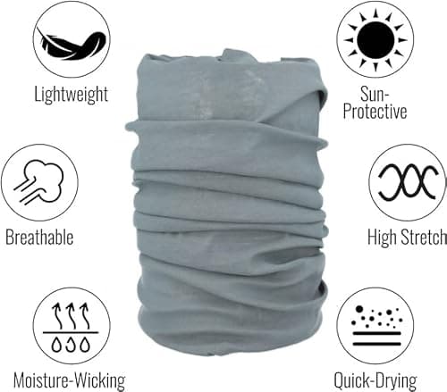 Multifunctional Headwear Neck Scarf Bandana Balaclava Face mask Headband Hairband Tube Gaiter Stretch Snood for Sports Yoga Running Cycling Hiking (Light Grey) — view 2