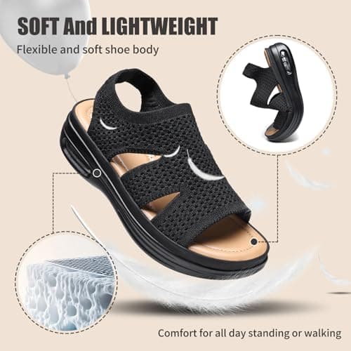 Hanani Women Walking Sandals Air Cushion Support Platform Elastic Ankle Strap Sport Slingback Ladies Open Toe Ourdoor Summer Shoes Comfortable Casual Wedge Sandals Washable Slide Sport Girls — view 5