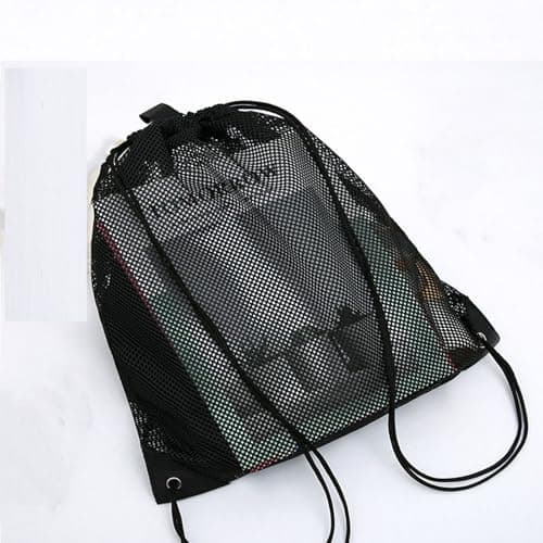 HoAhaMay Large Mesh Beach Bag Mesh Bag Drawstring Gym Bag Mesh Backpack with Drawstring Mesh Ball Bag Gym Backpack for Sports Beach Swimming Travel Camping (Black) — view 5