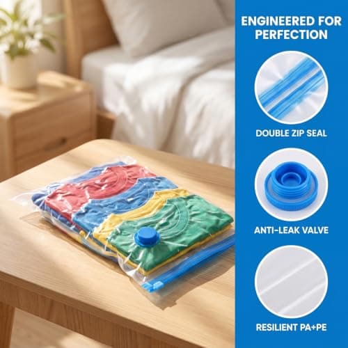 3 Pcs Space Saver Bags Vacuum Storage Bags Small Compression Zipper Storage Bags Vacuum Pack Bags for Clothes, Vacuum Bags for Clothes Travel Home, with Airtight Valve, 70 x 50 cm — view 6